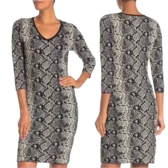 Nanette Lepore Sweater Dress Medium Snake Animal Print Neutral - Picture 1 of 14